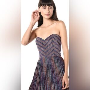 Dress the Population Rosalie Metallic Stripe Strapless Cocktail Dress